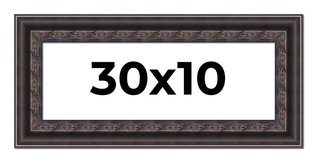 30x10 3.5" Wide Ornate Black Picture Frame - UV Acrylic, Foam Board Backing, Hanging Hardware